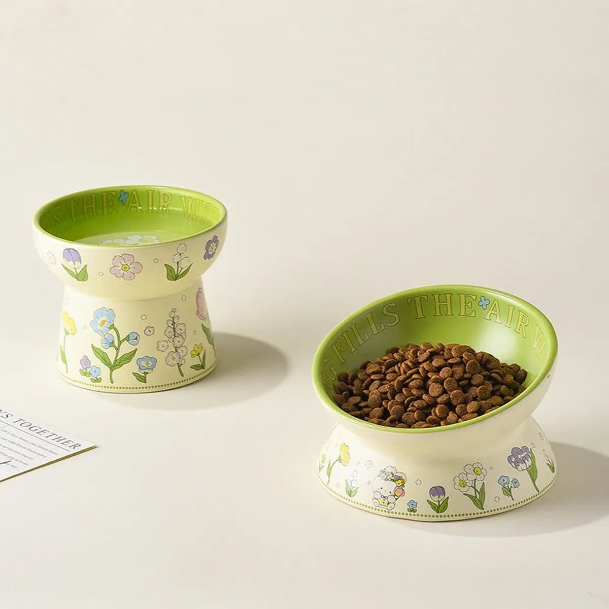 Green Bunny Cat Bowl, Anti-Tip Ceramic Pet Feeder_CWMM5931