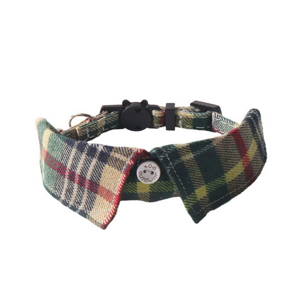 British Plaid Cat Collar – Shirt Style with Button_CWMM7622