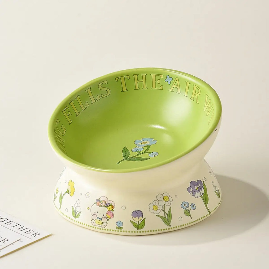 Green Bunny Cat Bowl, Anti-Tip Ceramic Pet Feeder_CWMM5931