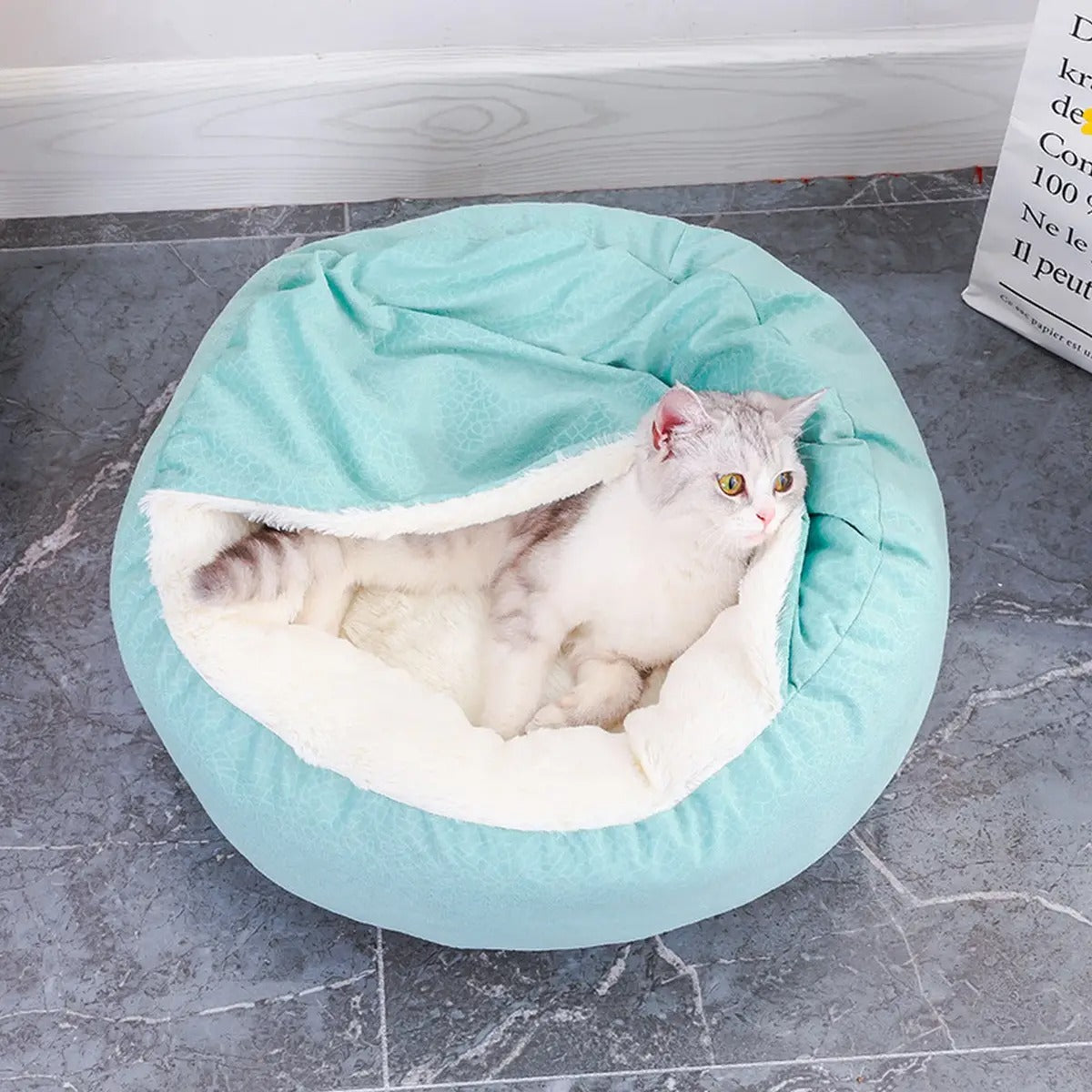 Creative Shell-Shaped Soft Plush Cat Bed & Blanket_CWMM5891