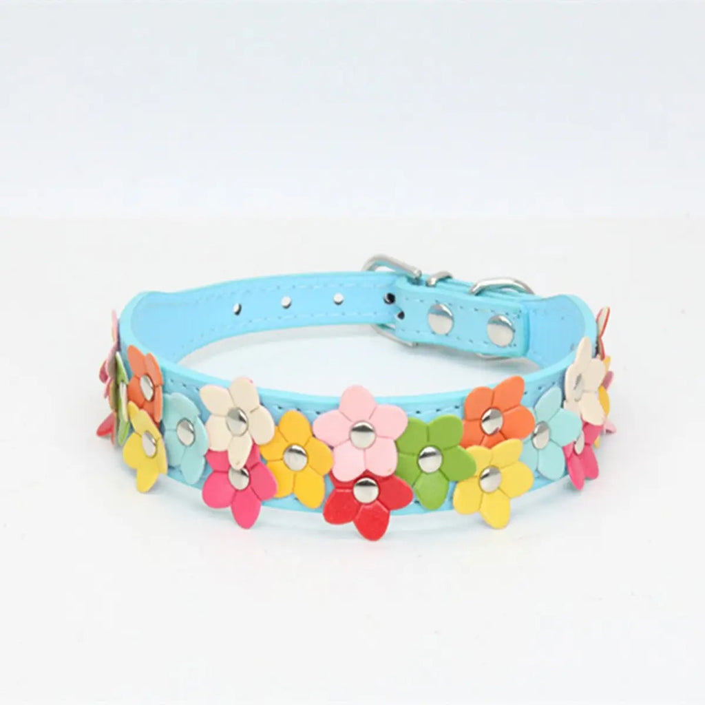 Double Flower Pet Collar with Colorful Leather_CWMM5981