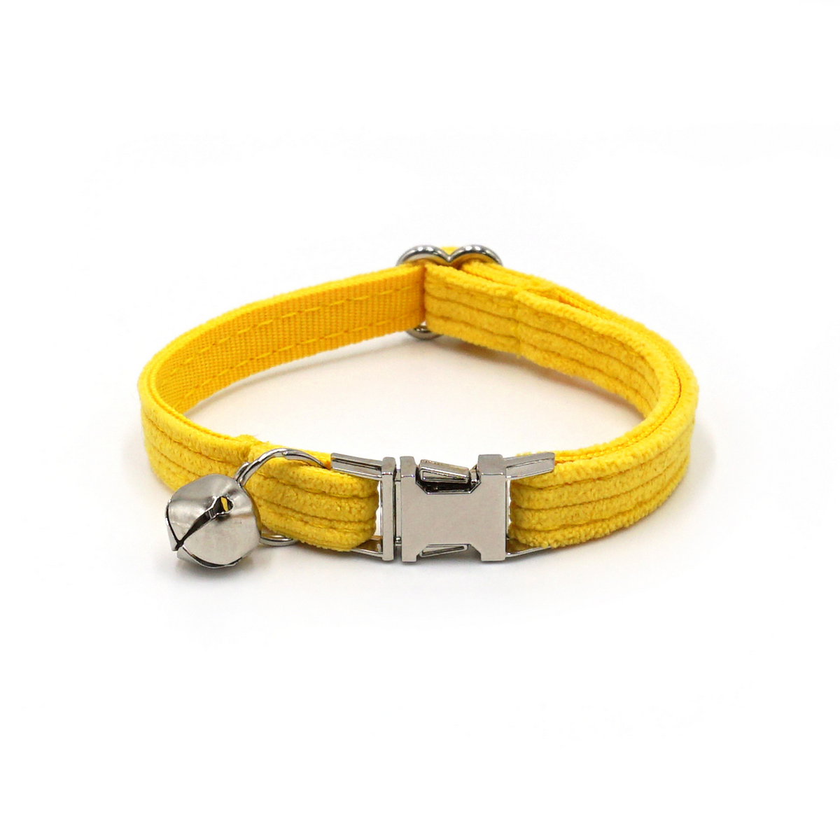 Custom Yellow Velvet Cat Collar with Bell & Name_CWMM7096