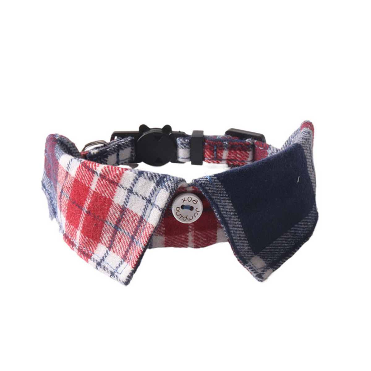 British Plaid Cat Collar – Shirt Style with Button_CWMM7622