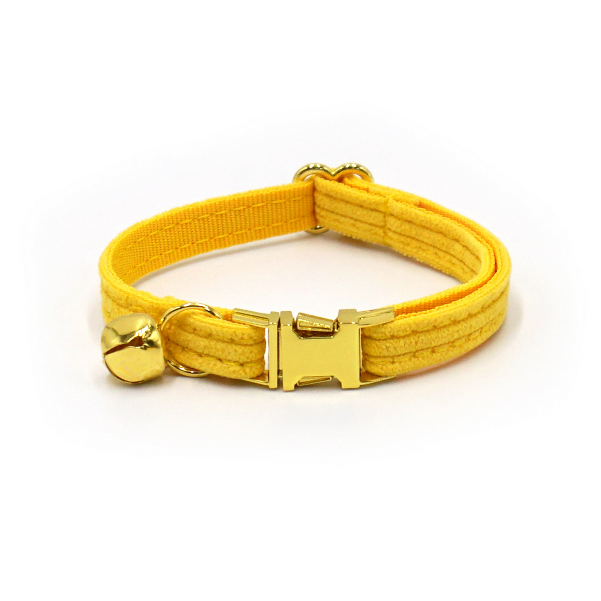 Custom Yellow Velvet Cat Collar with Bell & Name_CWMM7096