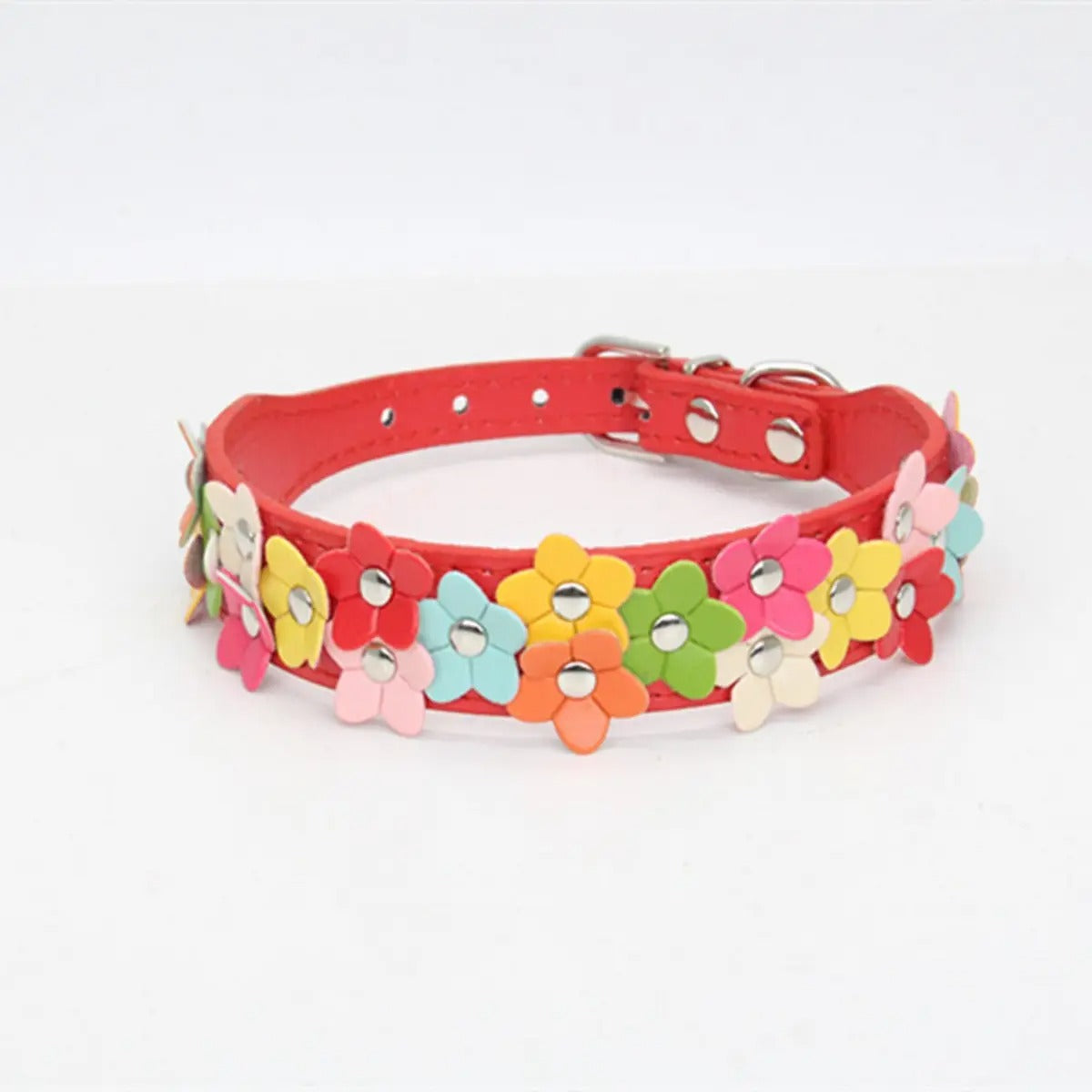 Double Flower Pet Collar with Colorful Leather_CWMM5981