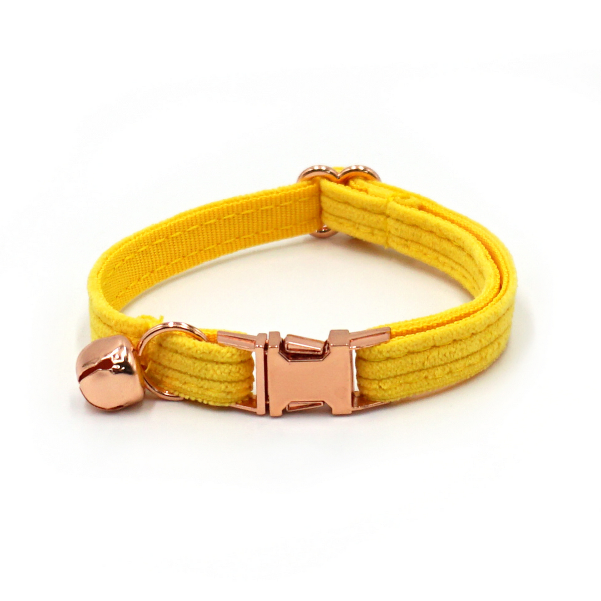 Custom Yellow Velvet Cat Collar with Bell & Name_CWMM7096