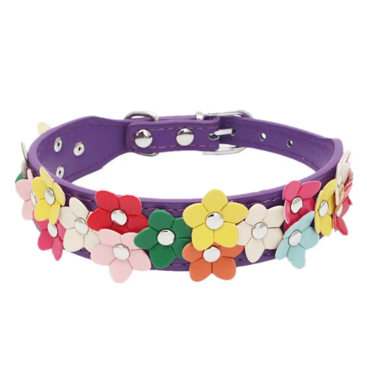 Double Flower Pet Collar with Colorful Leather_CWMM5981