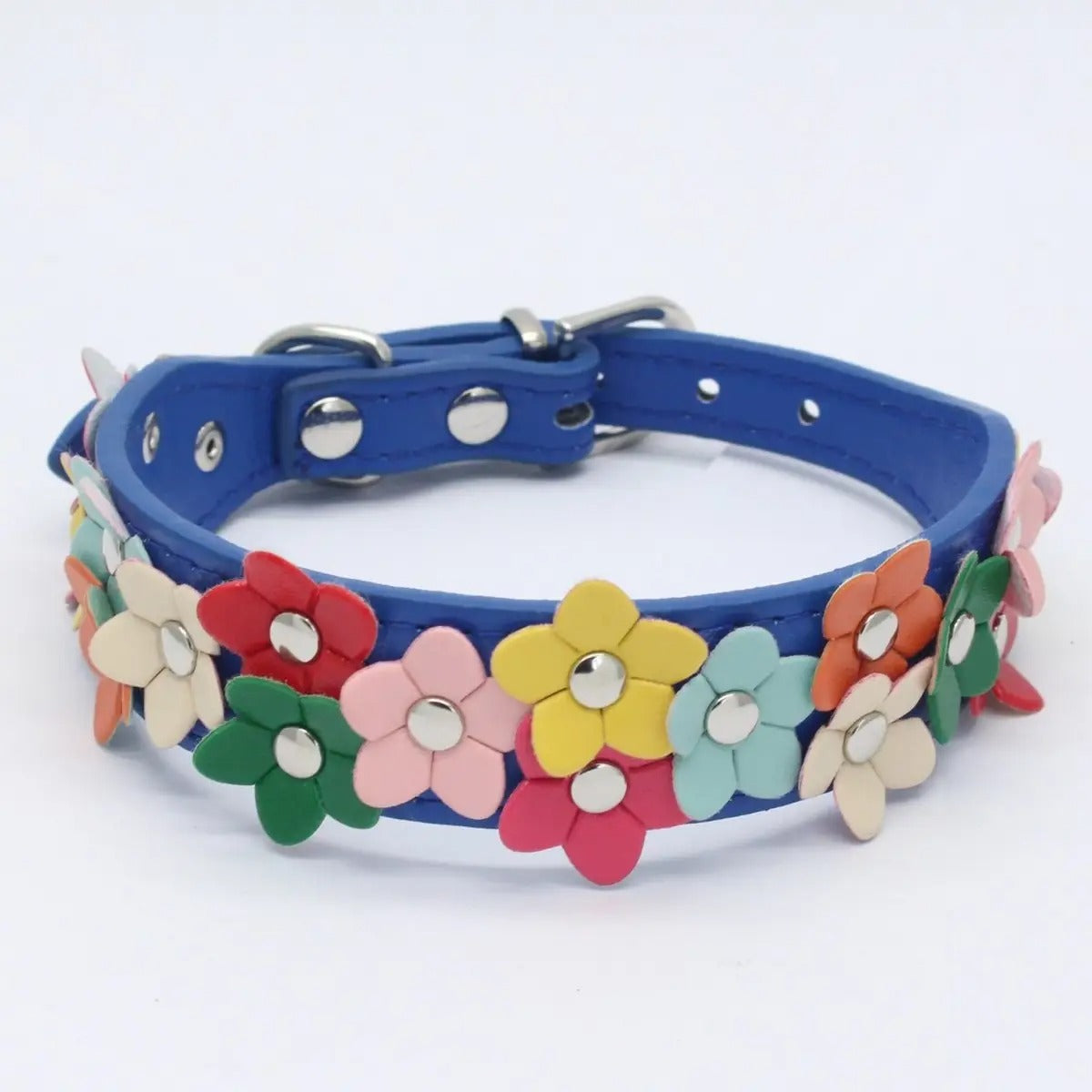 Double Flower Pet Collar with Colorful Leather_CWMM5981