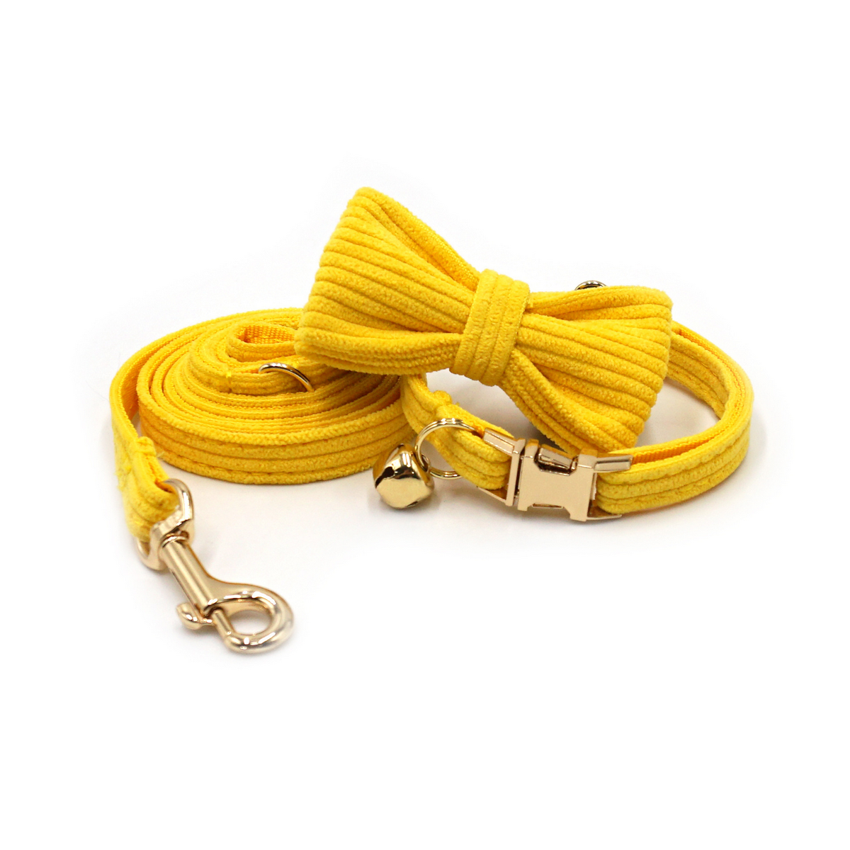 Custom Yellow Velvet Cat Collar with Bell & Name_CWMM7096