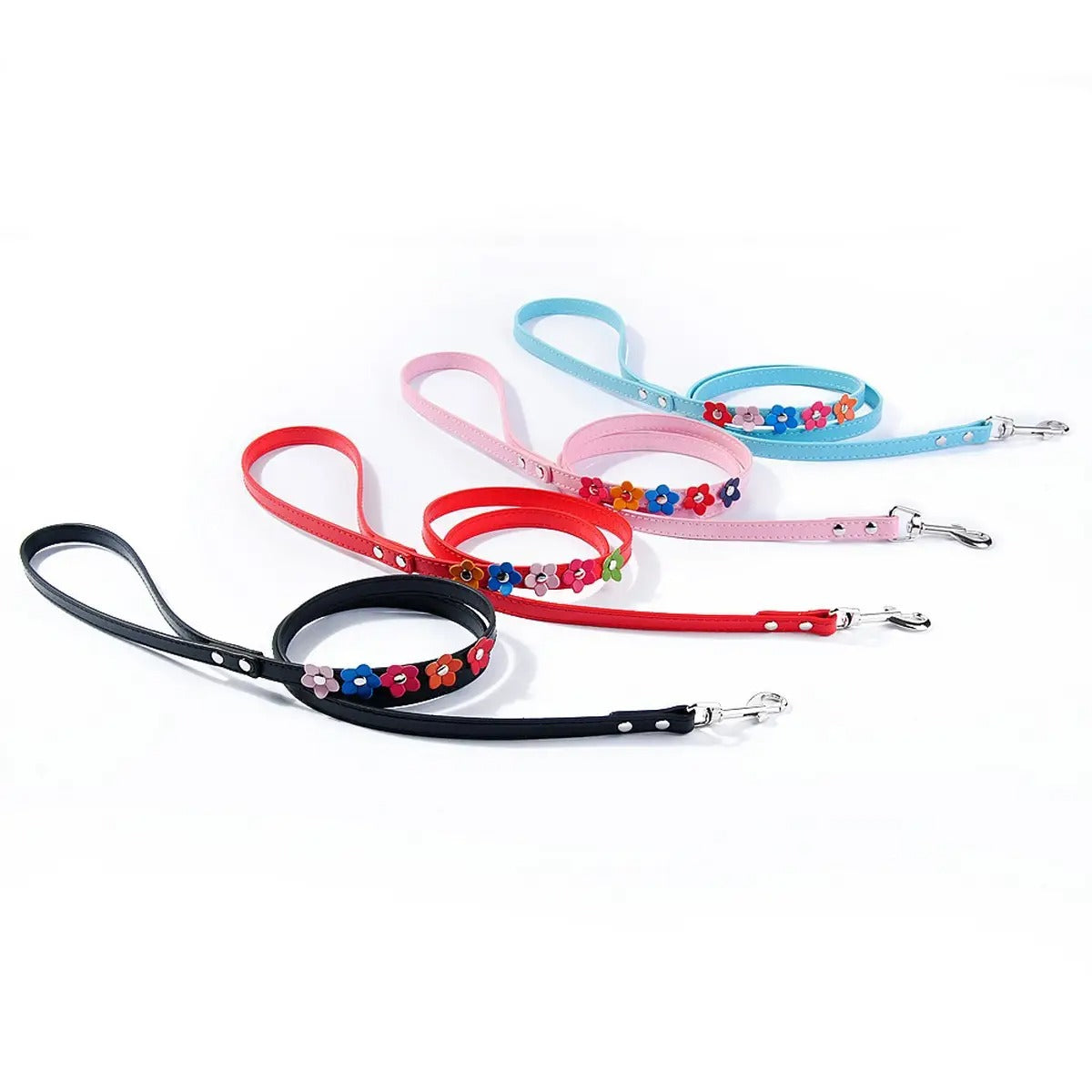 Double Flower Pet Collar with Colorful Leather_CWMM5981