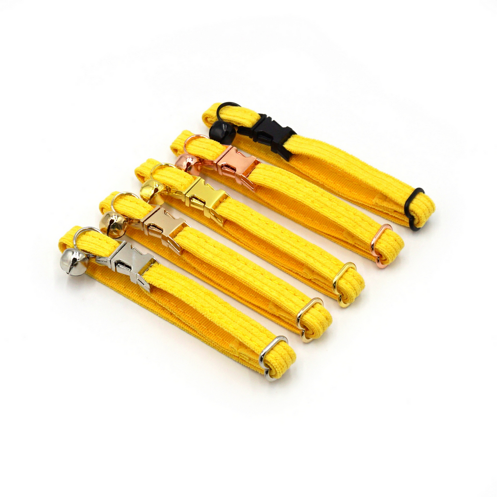 Custom Yellow Velvet Cat Collar with Bell & Name_CWMM7096