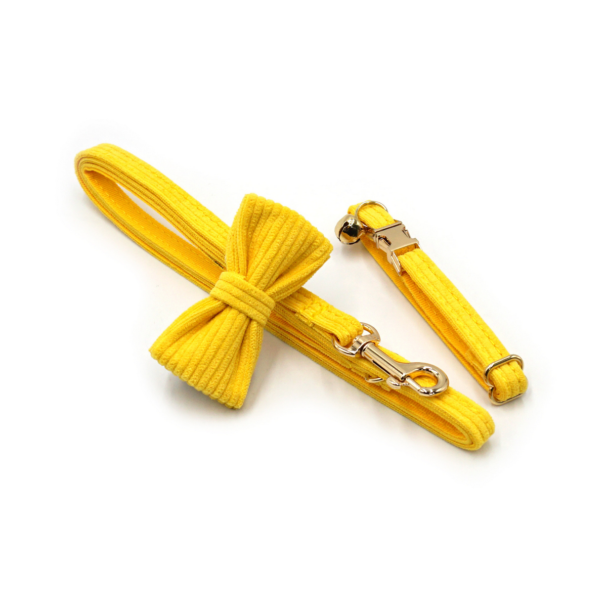 Custom Yellow Velvet Cat Collar with Bell & Name_CWMM7096