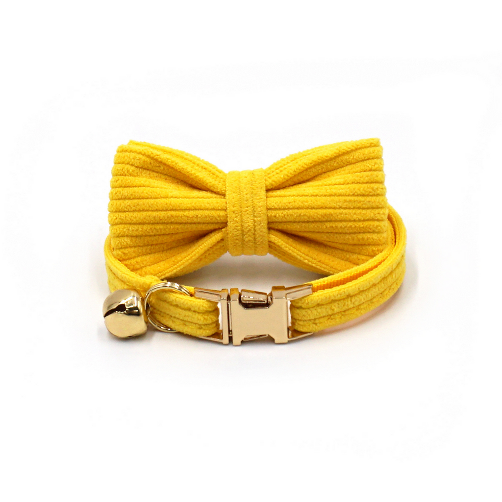 Custom Yellow Velvet Cat Collar with Bell & Name_CWMM7096