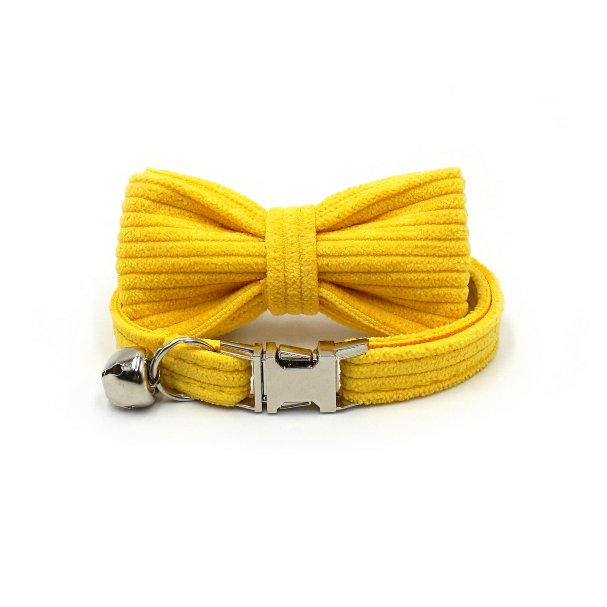 Custom Yellow Velvet Cat Collar with Bell & Name_CWMM7096