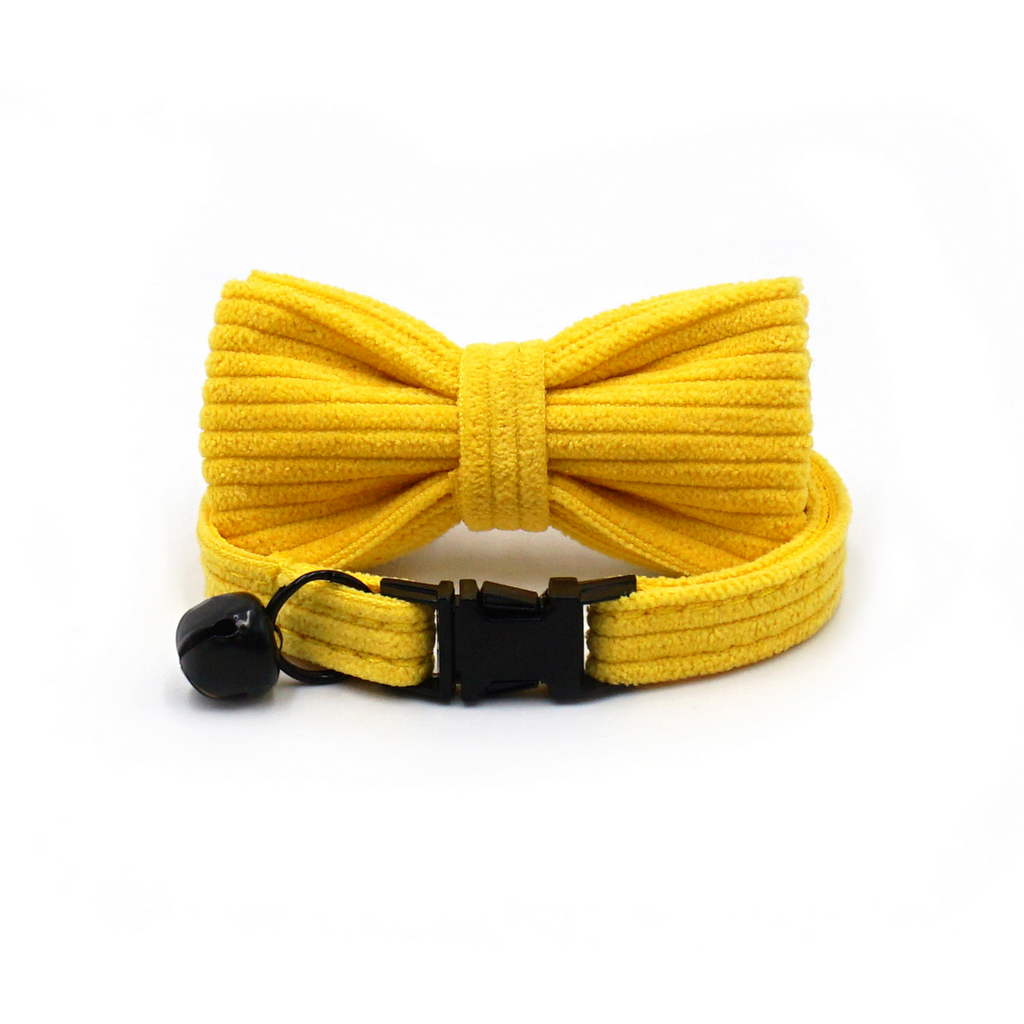 Custom Yellow Velvet Cat Collar with Bell & Name_CWMM7096
