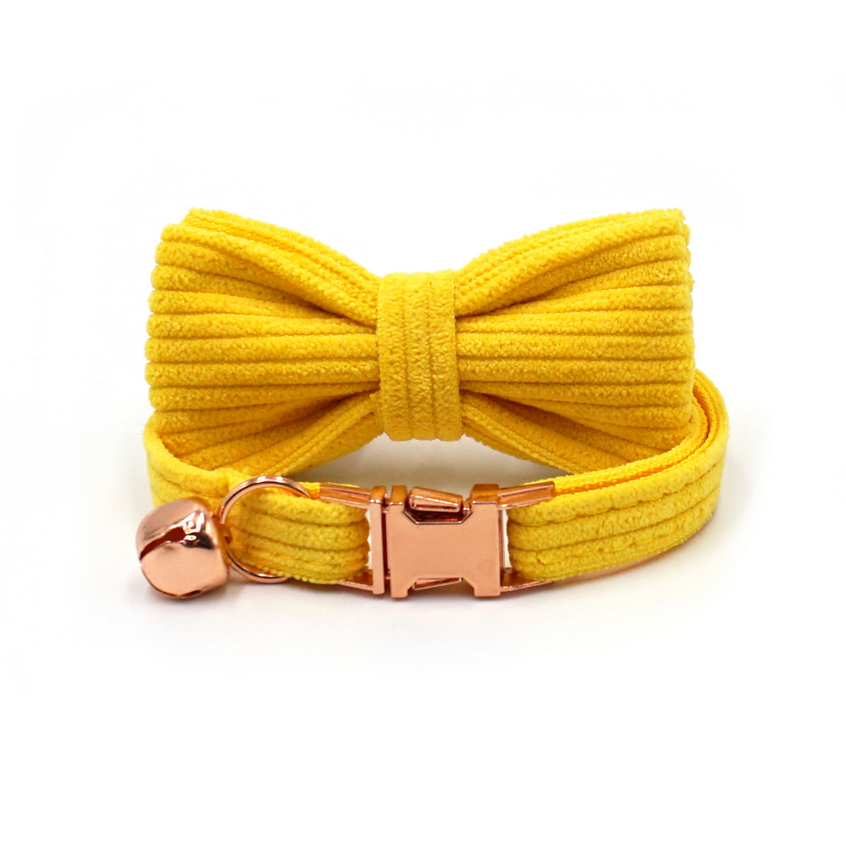 Custom Yellow Velvet Cat Collar with Bell & Name_CWMM7096