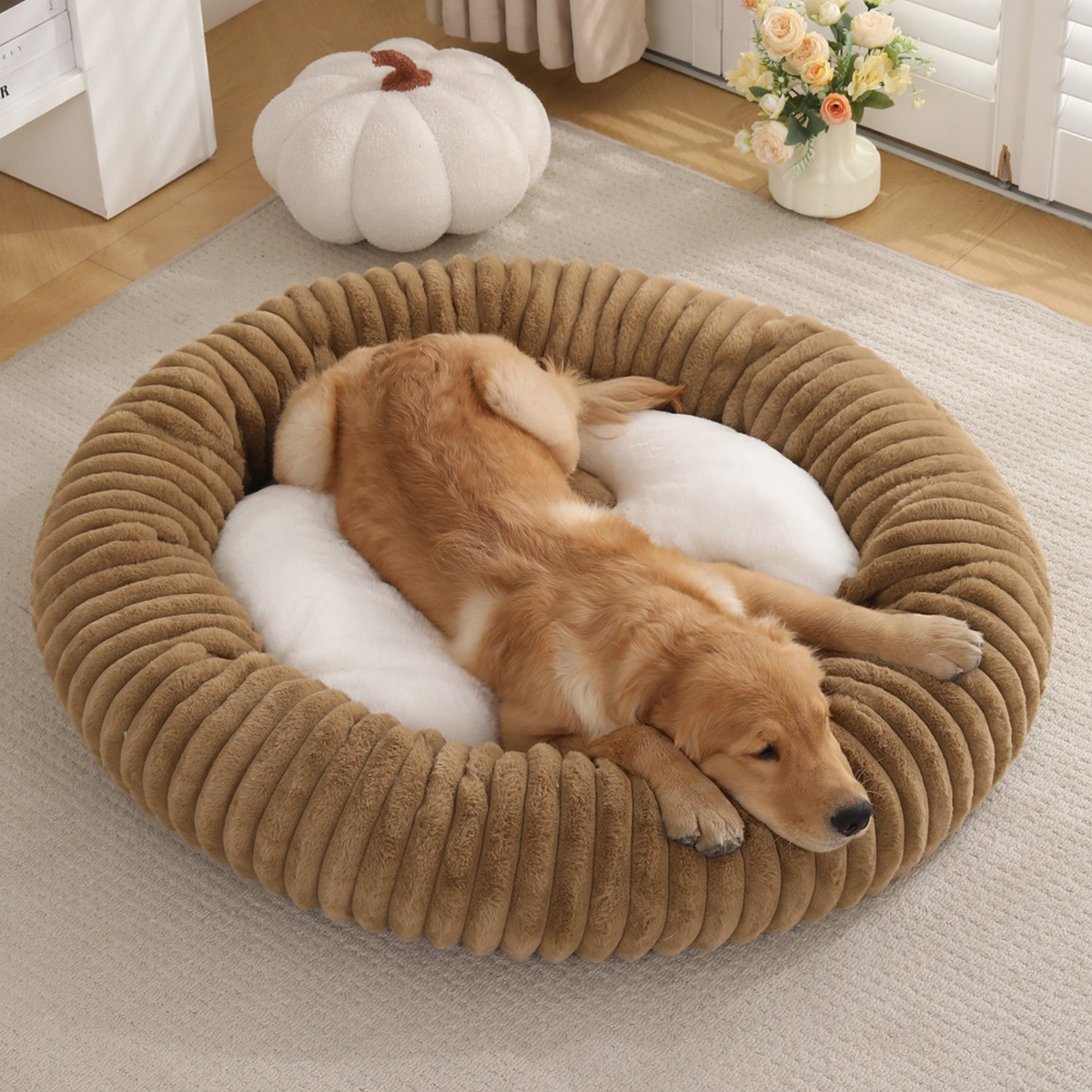Cozy Round Long Plush Pet Nest – Warm Dog Bed_CWMM7849