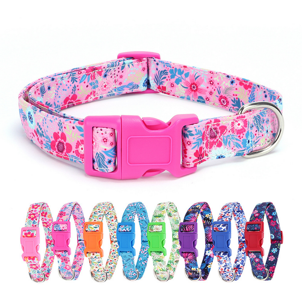 Cute Floral Bow Pet Collar with Colorful Buckle_CWMM7582
