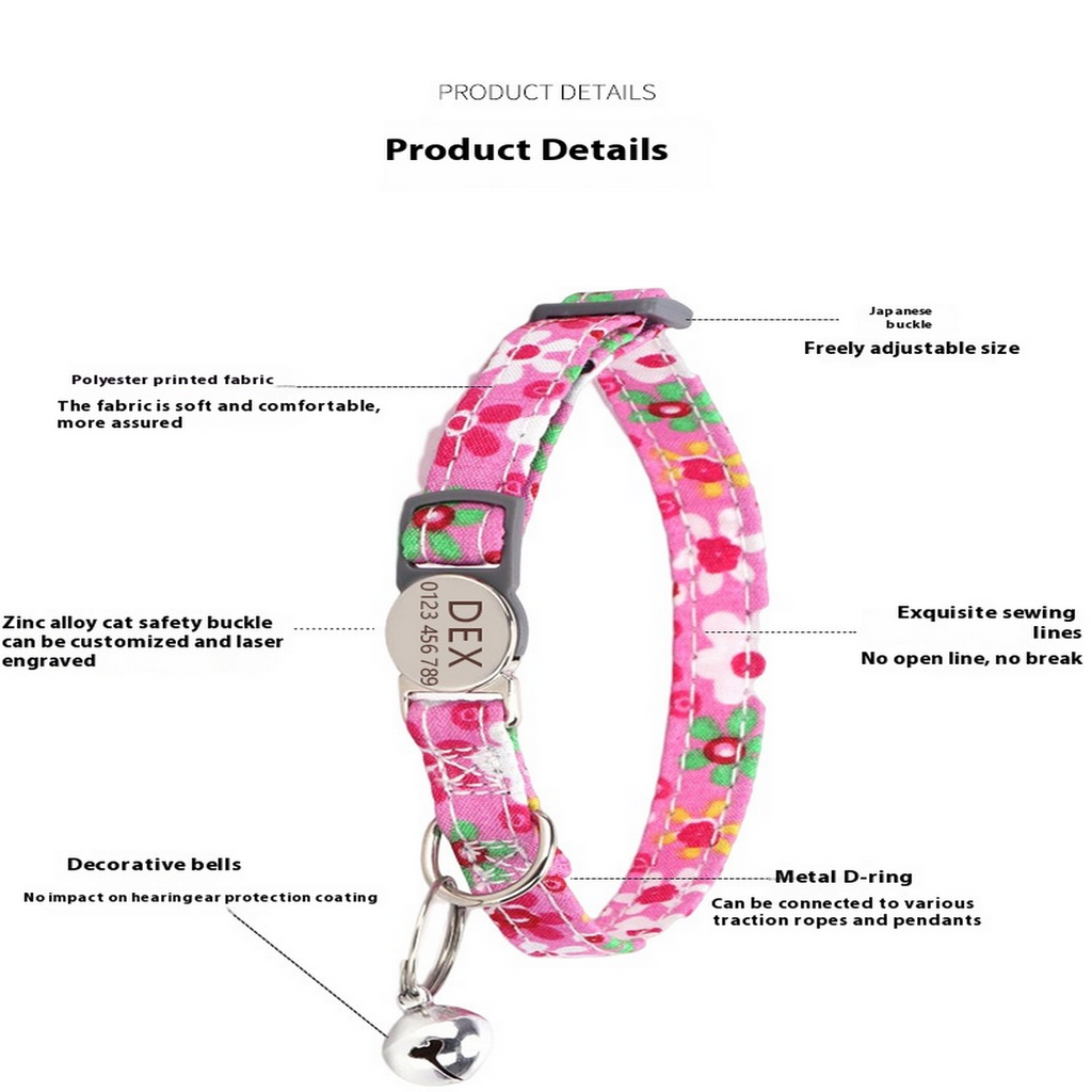 Boho Chic Floral Cat Collar with Custom Engraving_CWMM7577