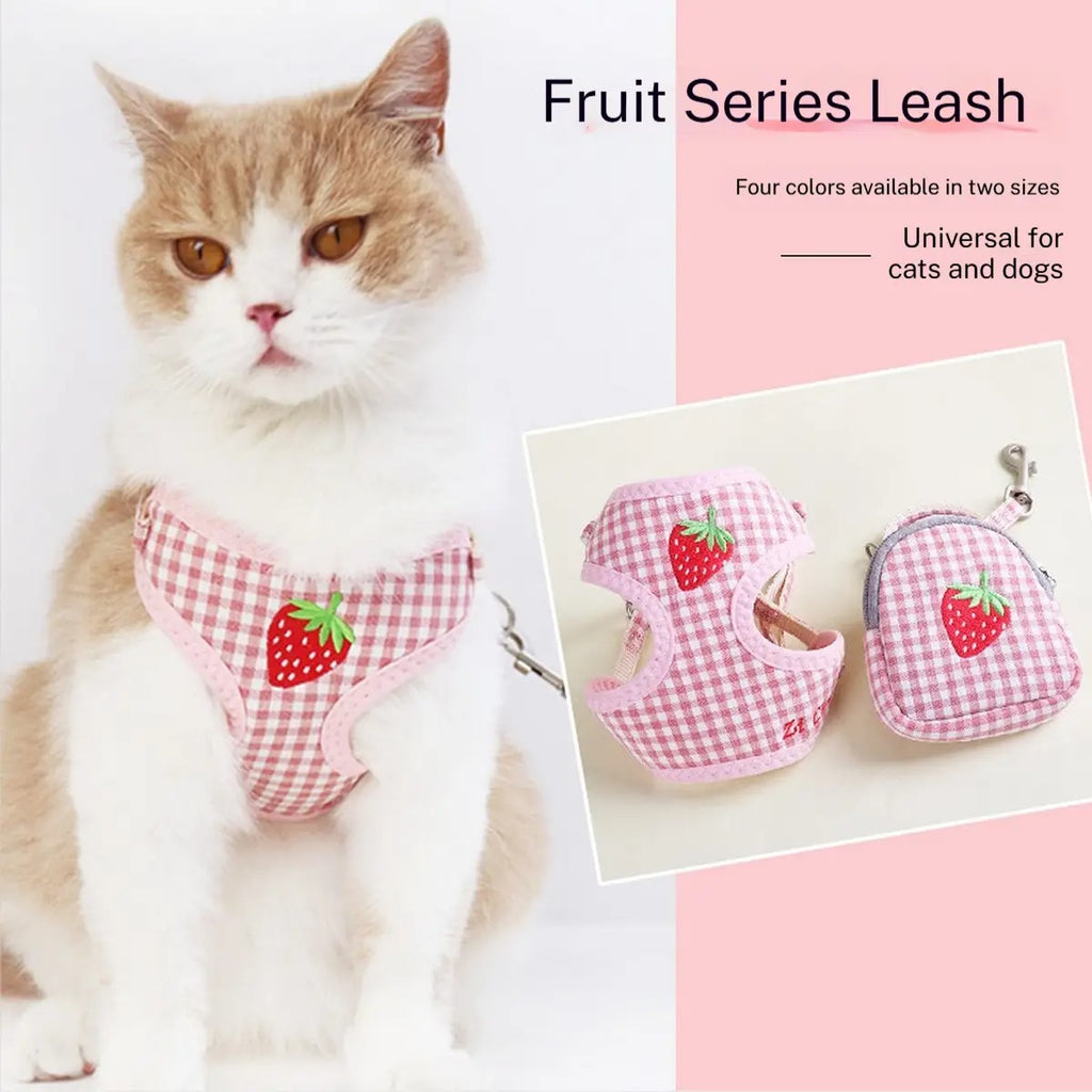 Fruit Embroidery Nylon Webbing Pet Leash Harness_CWMM5961