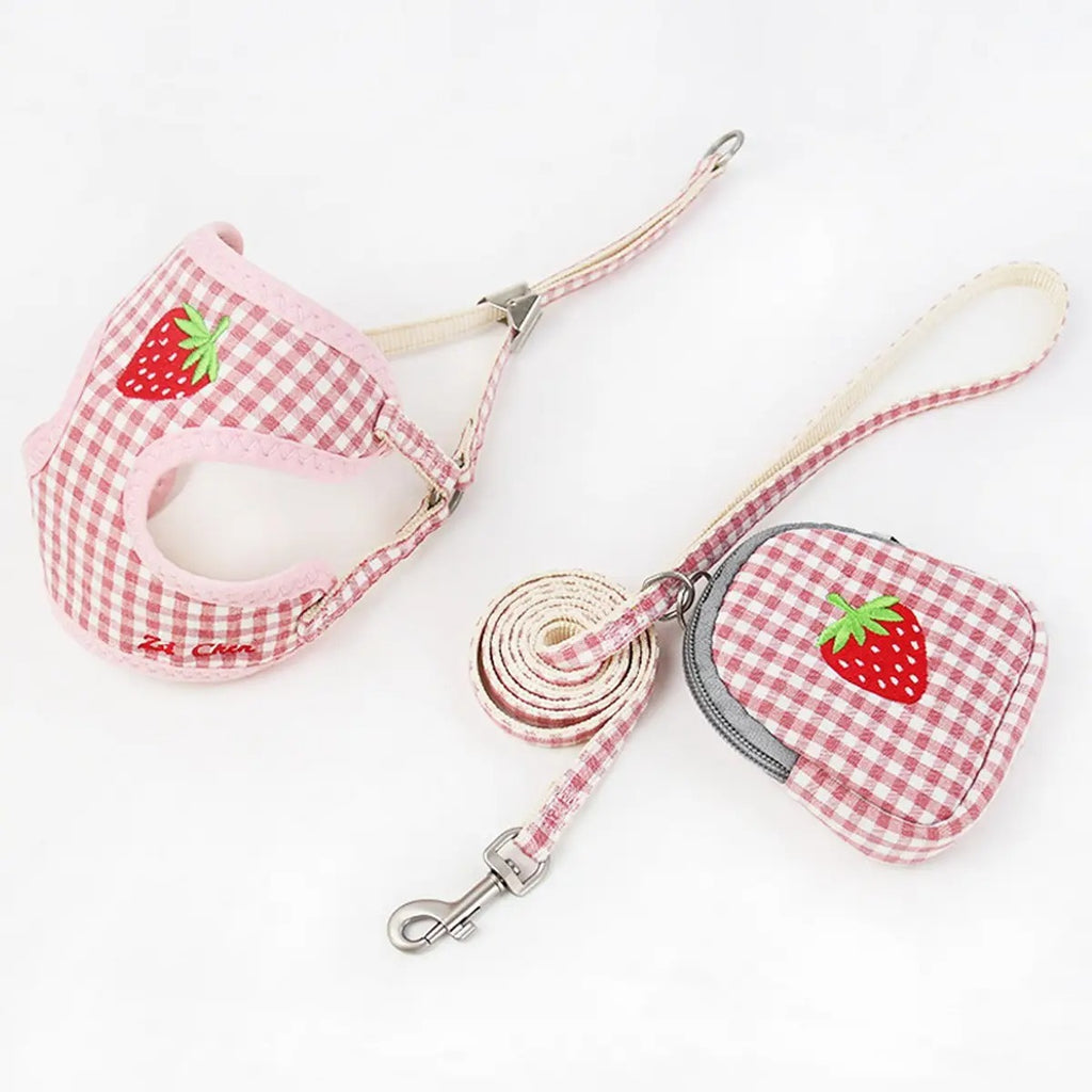 Fruit Embroidery Nylon Webbing Pet Leash Harness_CWMM5961