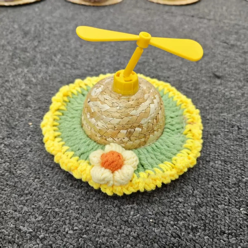 Handmade Straw Hat with Bamboo Prop for Dogs Cats_CWAH3715
