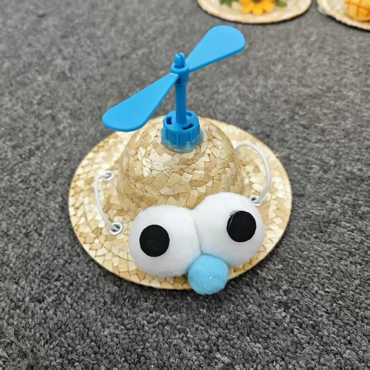 Handmade Straw Hat with Bamboo Prop for Dogs Cats_CWAH3715