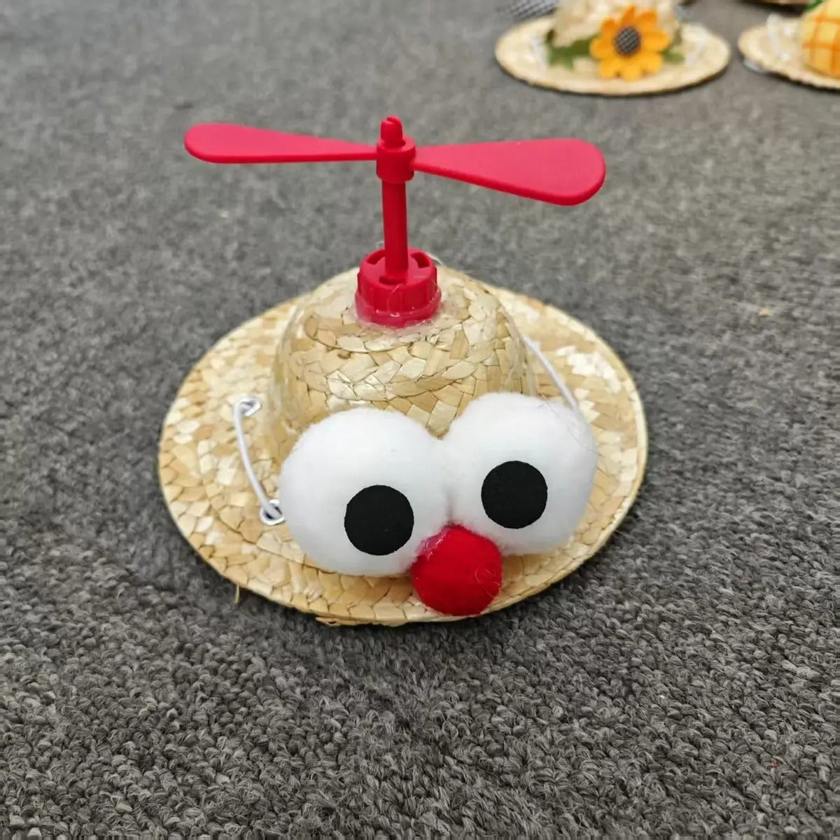 Handmade Straw Hat with Bamboo Prop for Dogs Cats_CWAH3715