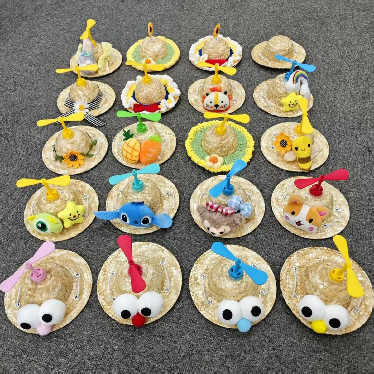 Handmade Straw Hat with Bamboo Prop for Dogs Cats_CWAH3715