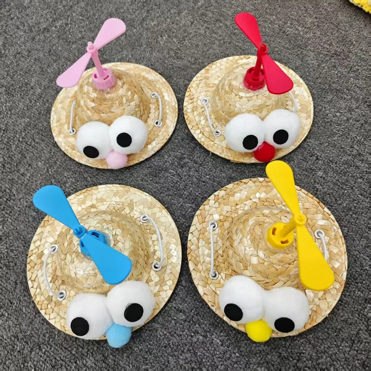 Handmade Straw Hat with Bamboo Prop for Dogs Cats_CWAH3715