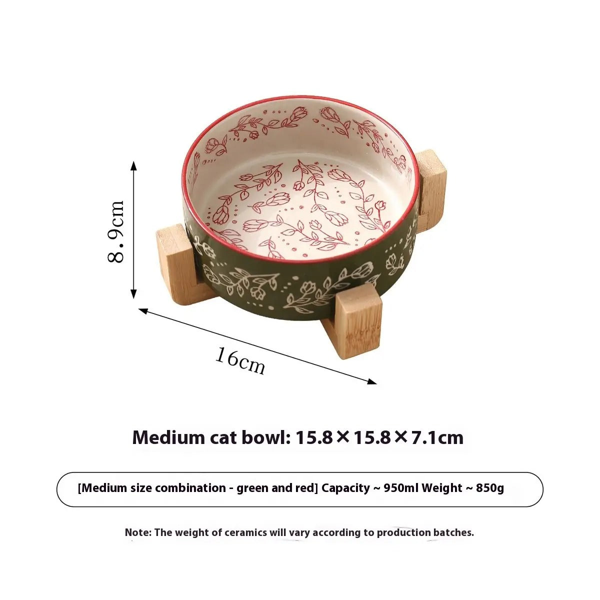 Boho Ceramic Pet Bowl with Wooden Stand_CWMM5944