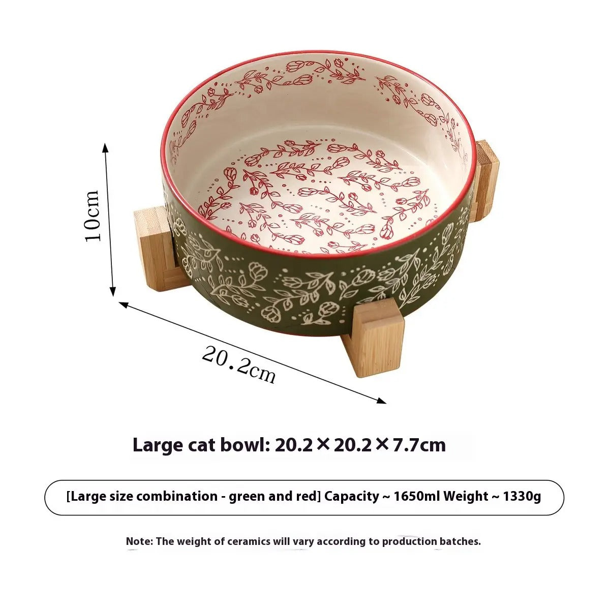 Boho Ceramic Pet Bowl with Wooden Stand_CWMM5944