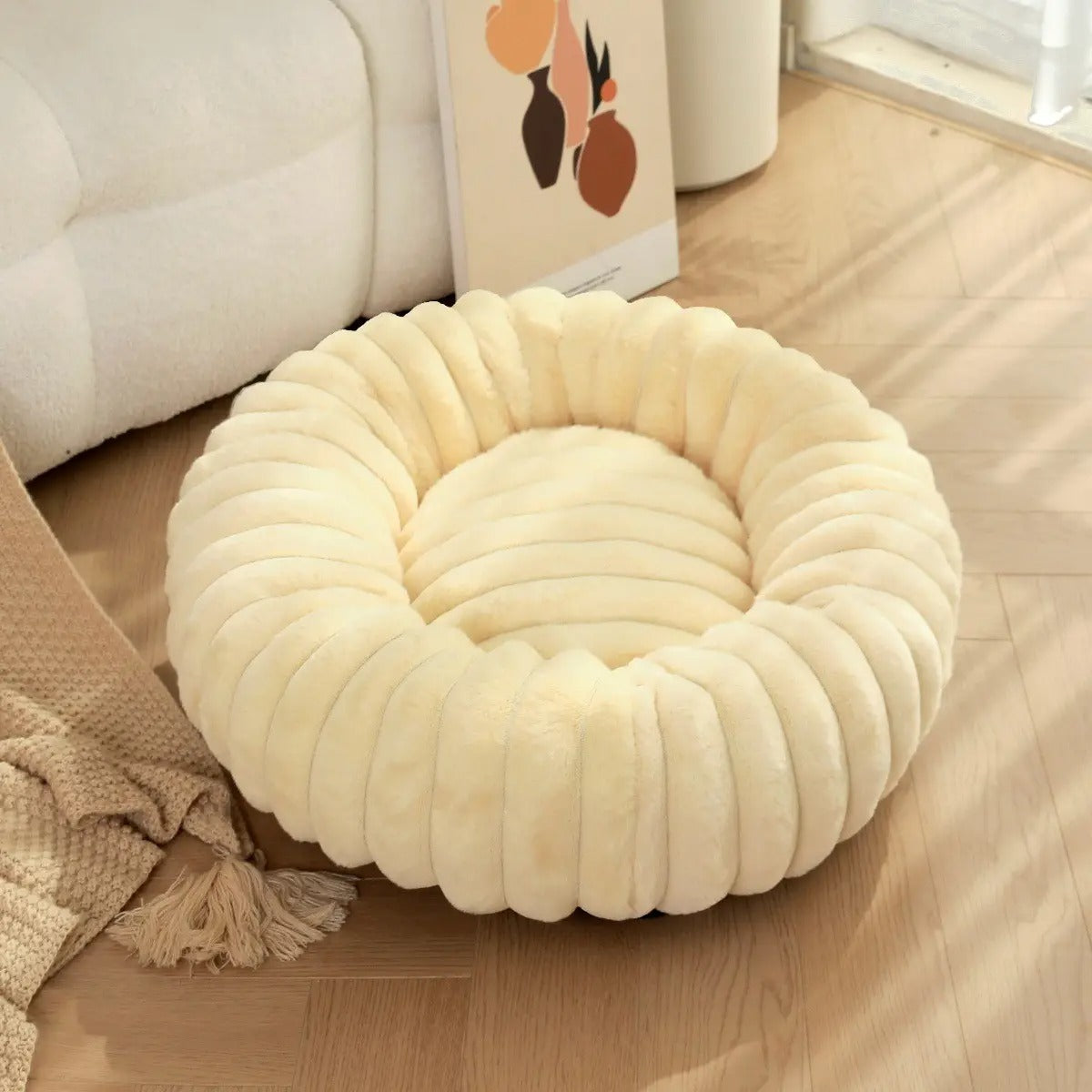 High-Density Faux Fur Round Pet Bed for Winter_CWMM5880