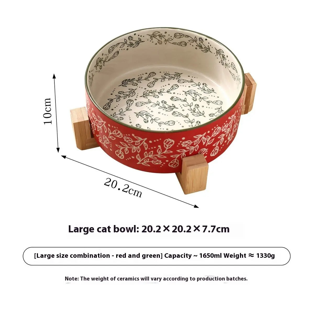 Boho Ceramic Pet Bowl with Wooden Stand_CWMM5944