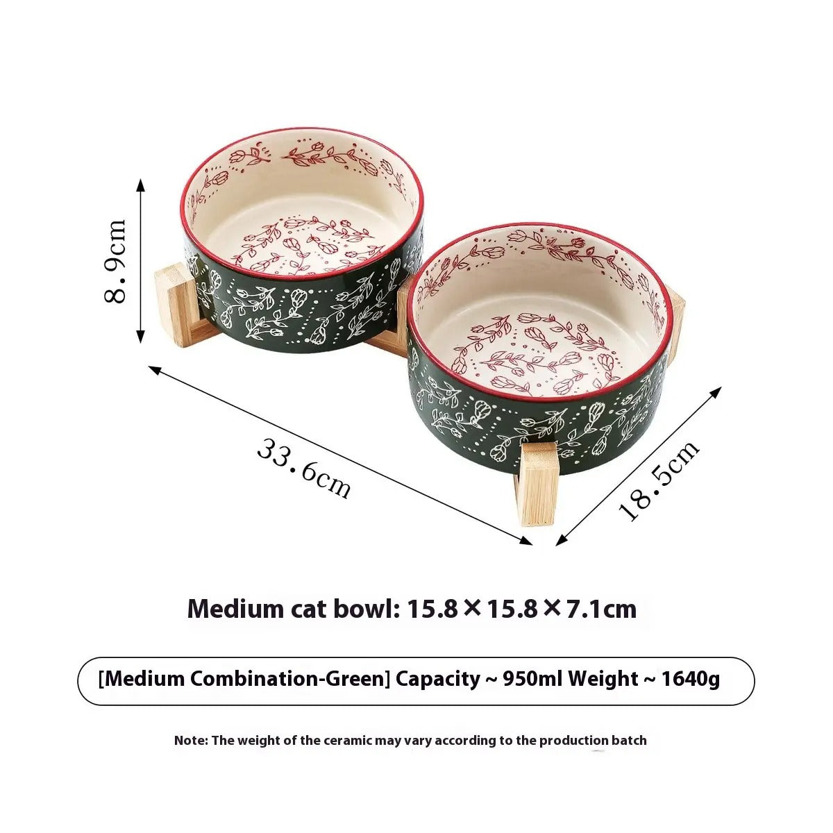 Boho Ceramic Pet Bowl with Wooden Stand_CWMM5944