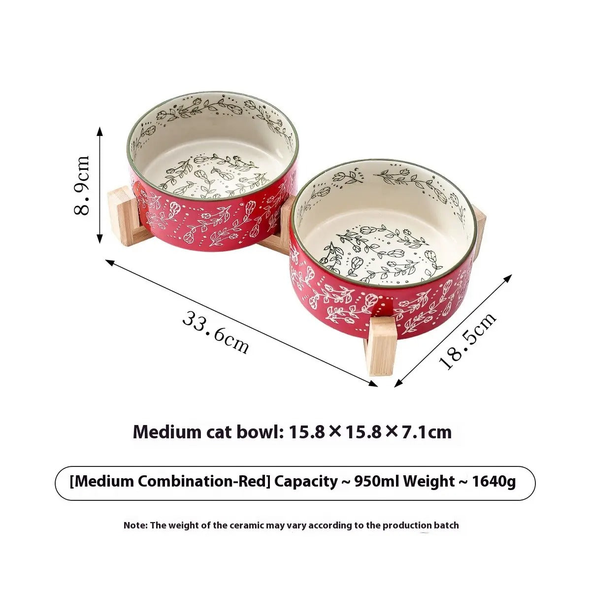 Boho Ceramic Pet Bowl with Wooden Stand_CWMM5944