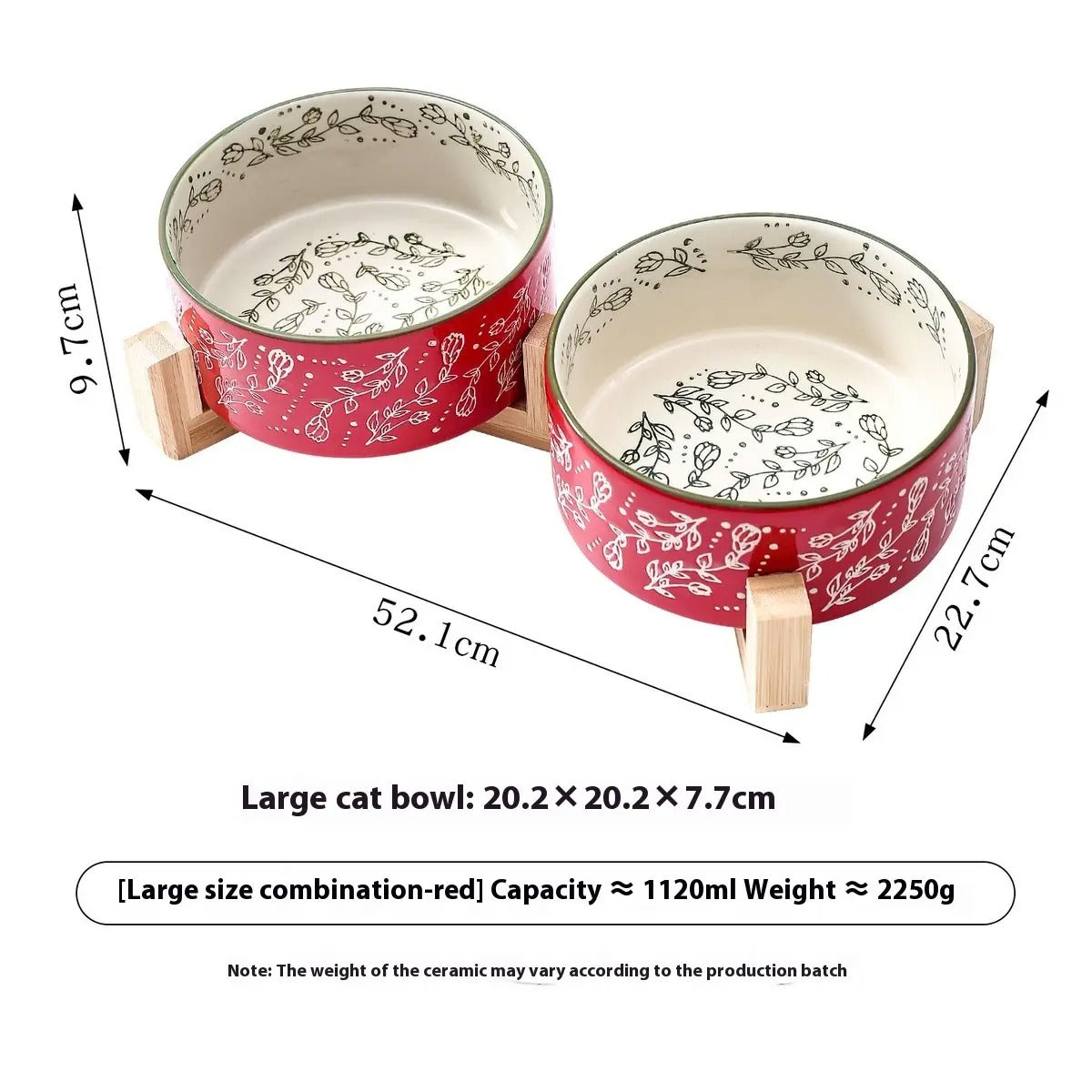 Boho Ceramic Pet Bowl with Wooden Stand_CWMM5944