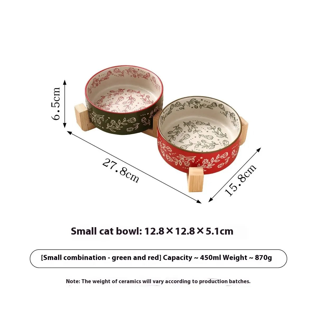 Boho Ceramic Pet Bowl with Wooden Stand_CWMM5944