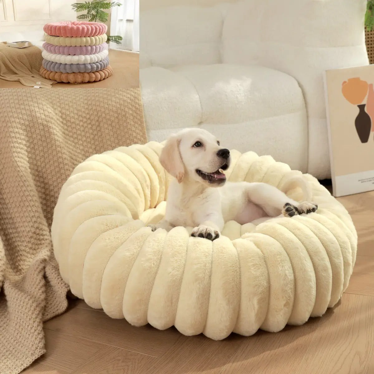 High-Density Faux Fur Round Pet Bed for Winter_CWMM5880