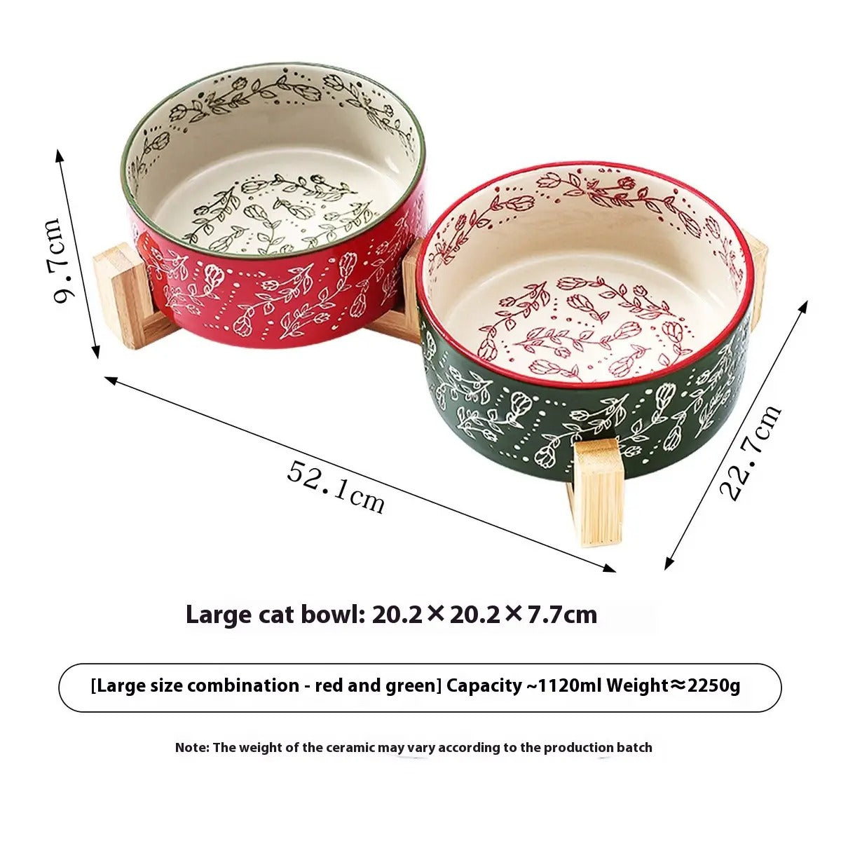Boho Ceramic Pet Bowl with Wooden Stand_CWMM5944
