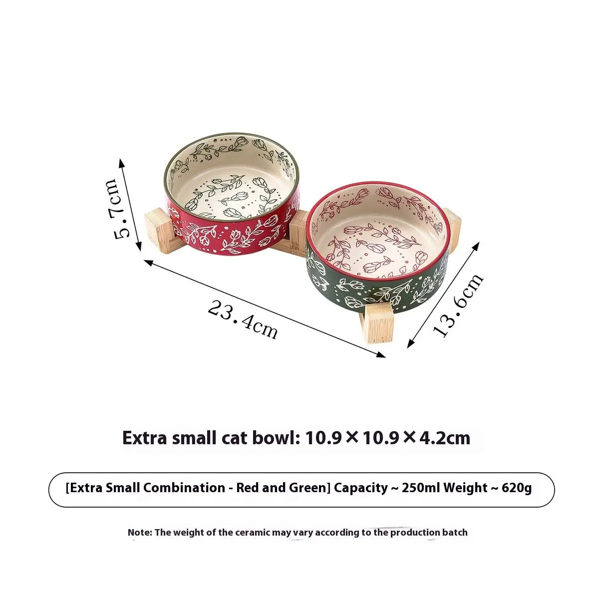 Boho Ceramic Pet Bowl with Wooden Stand_CWMM5944