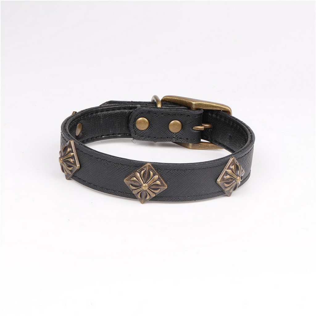 Vintage Leather Dog Collar – Antique Bronze Buckle_CWMM7777
