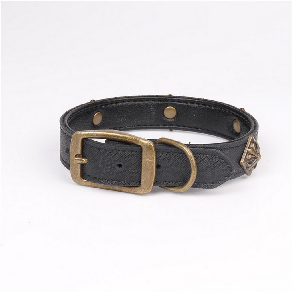 Vintage Leather Dog Collar – Antique Bronze Buckle_CWMM7777