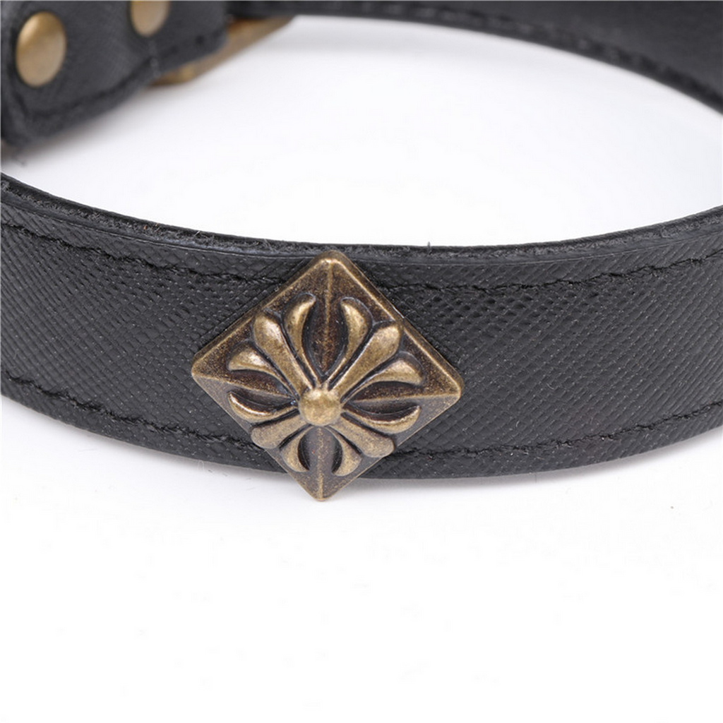 Vintage Leather Dog Collar – Antique Bronze Buckle_CWMM7777