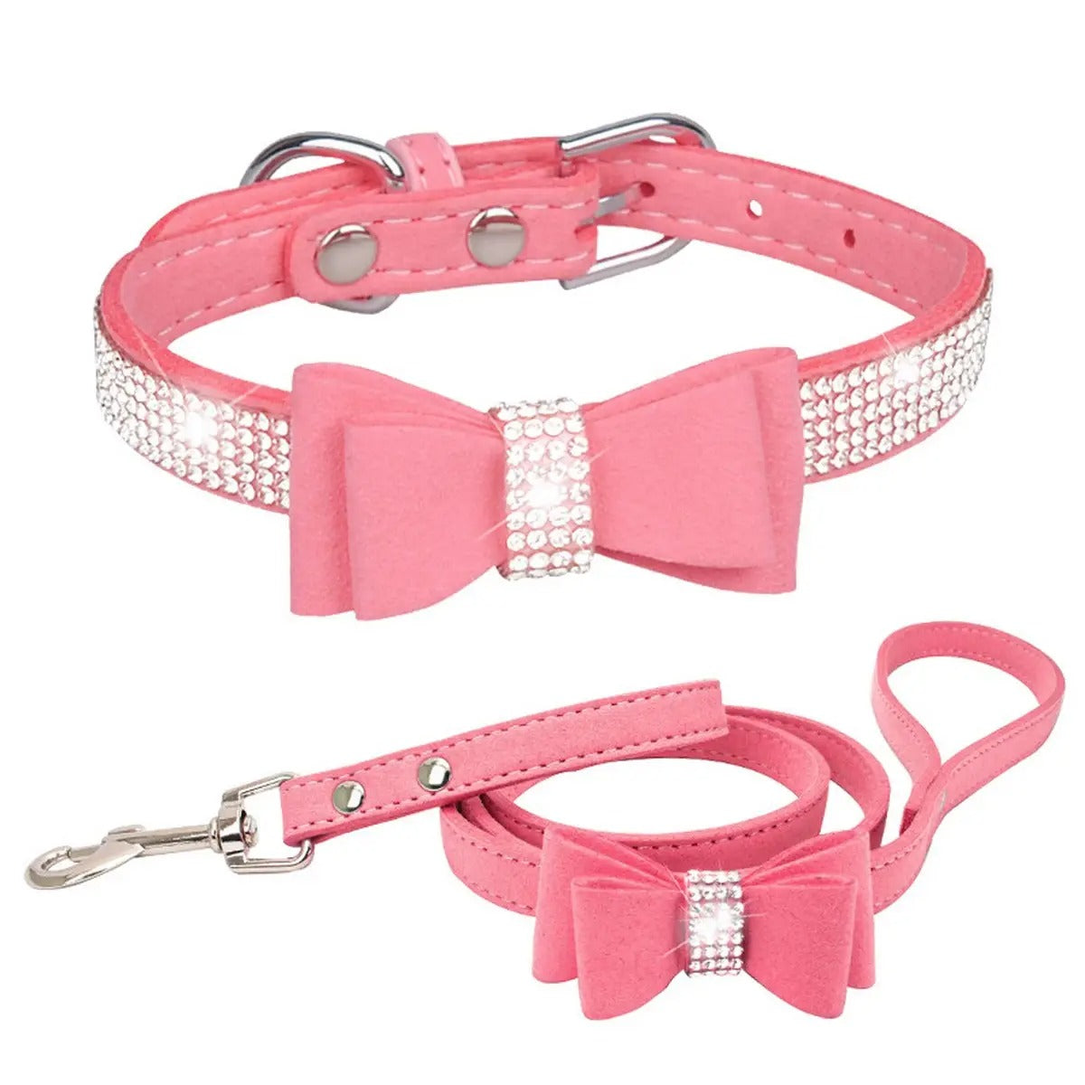 Bling Rhinestone Dog & Cat Collar with Leash_CWMM5979