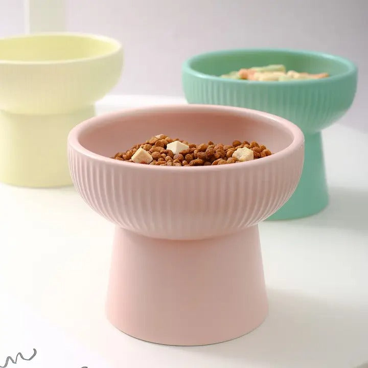 Striped Elevated Ceramic Pet Bowl for Cats & Dogs_CWMM5948