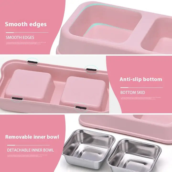 Square Pet Bowl Dual Removable Easy Clean Non-Slip_CWMM5167