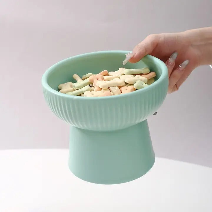 Striped Elevated Ceramic Pet Bowl for Cats & Dogs_CWMM5948