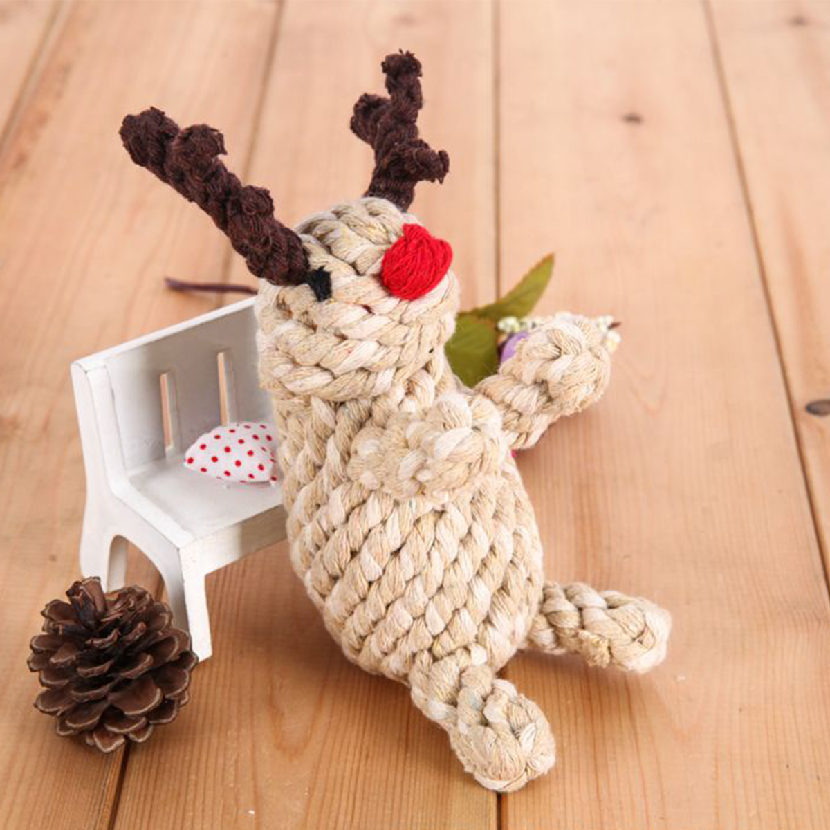 Handmade Reindeer Rope Dog Toy – Dental Chew_CWMM8036