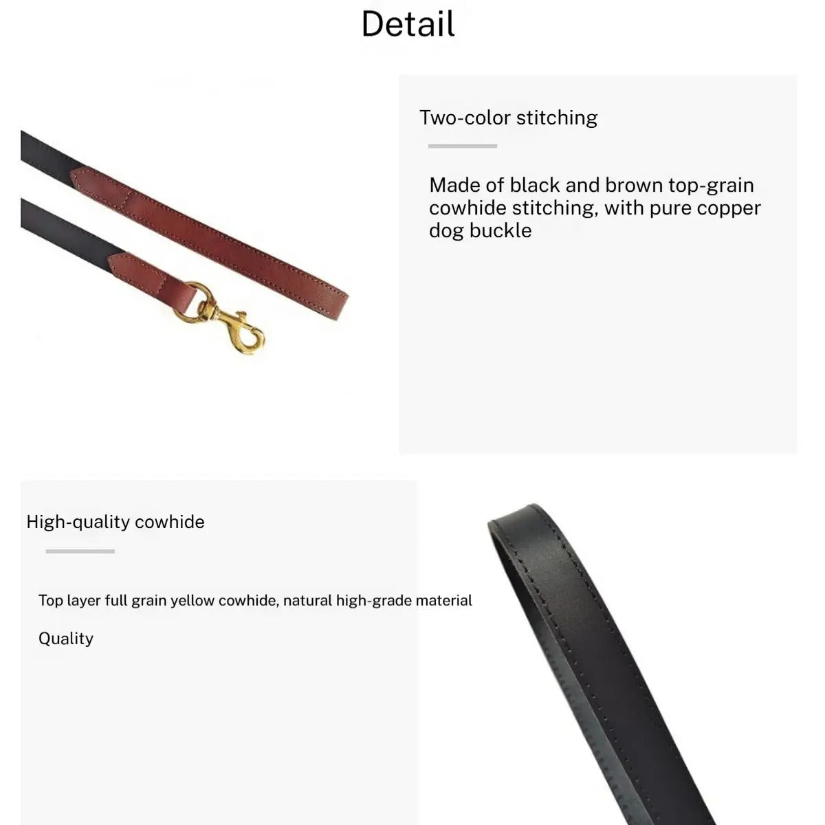 Full Grain Leather Dog Leash with Brass Hook_CWMM7724